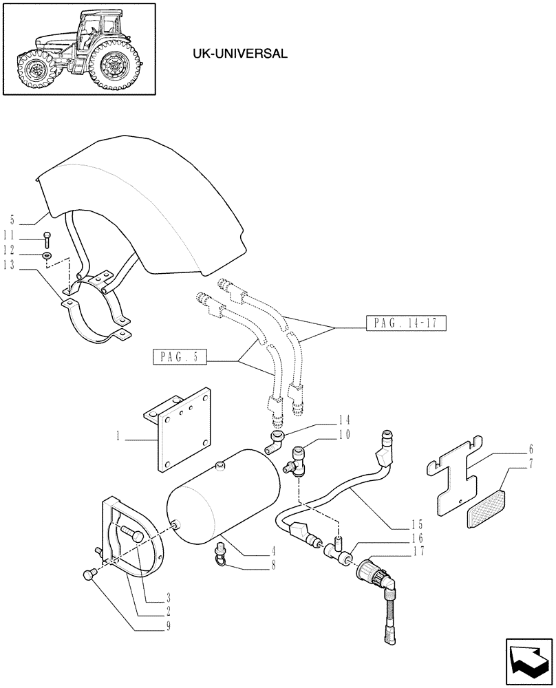 Схема запчастей Case IH MXU115 - (1.68.6[07]) - (VAR.178-380/1-384-385/2) TRAILER AIR BRAKE - AIR TANK AND SCHIELDS - C5287 (05) - REAR AXLE