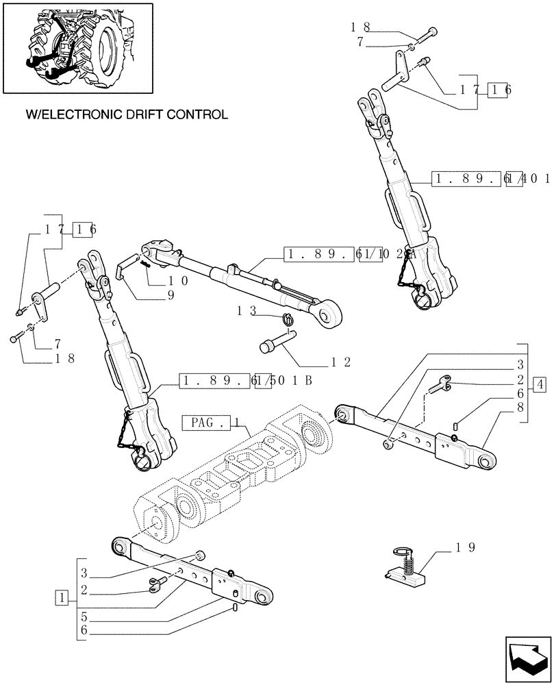 Схема запчастей Case IH MXU135 - (1.89.6/02[02]) - (VAR.903) IMPLEMENT LINKAGE DEVICE WITH TELESCOPIC ARMS - TOP LINK, TIE-RODS AND ARMS - C5036 (09) - IMPLEMENT LIFT