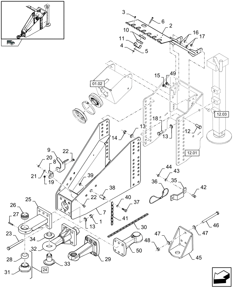 Схема запчастей Case IH LB433R - (12.02[01]) - LOW HITCH FRAME (12) - MAIN FRAME