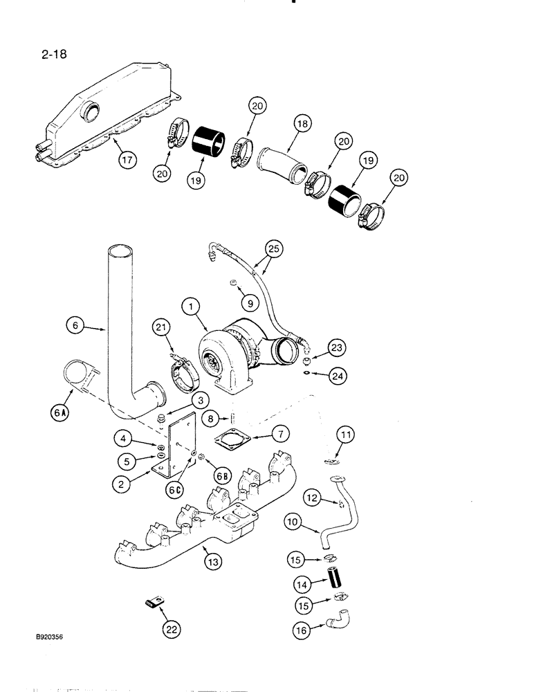 Схема запчастей Case IH 6830TA - (2-18) - TURBOCHARGER SYSTEM, 6TA-830 ENGINE 