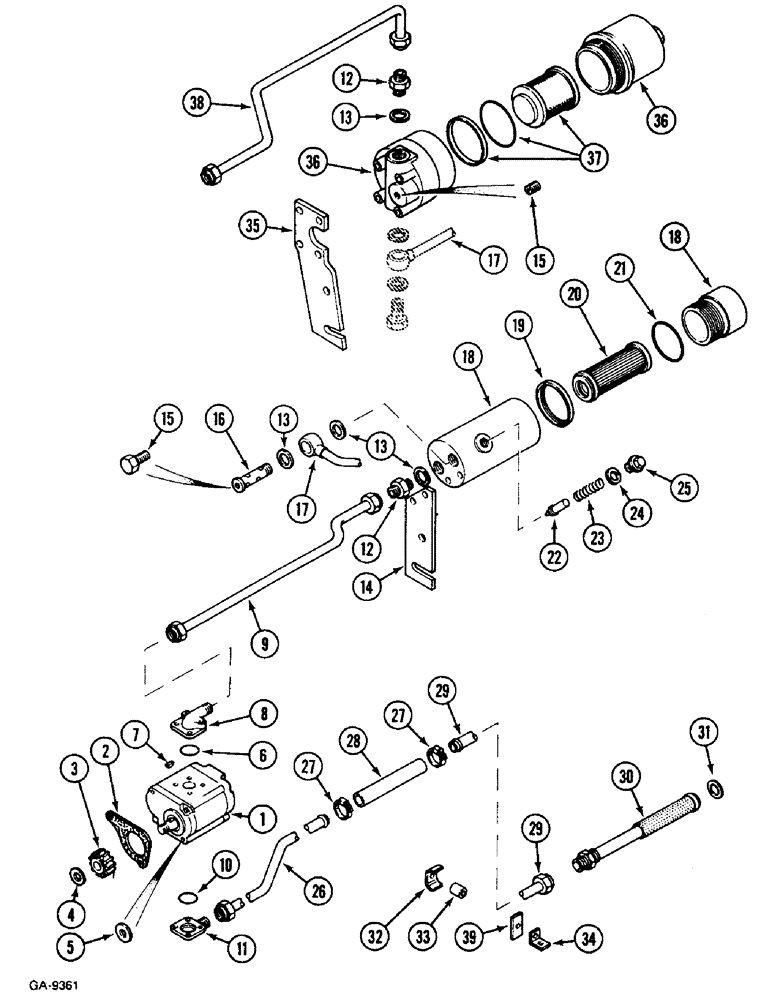 Схема запчастей Case IH 633 - (8-498) - HYDRAULIC PUMP, OIL LINES, PRESSURE OIL FILTER (08) - HYDRAULICS