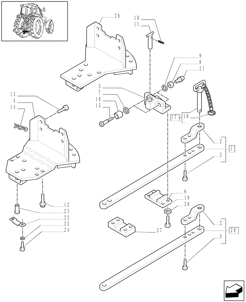 Схема запчастей Case IH MAXXUM 100 - (1.89.0/04[01]) - SWINGING DRAWBAR WITH ROLLERS - C6098 (VAR.330915) (09) - IMPLEMENT LIFT