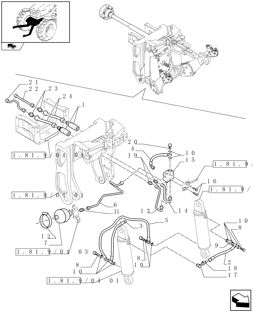 Схема запчастей Case IH PUMA 165 - (1.81.9/04[02]) - (VAR.091) FRONT HPL WITH PTO, WITH AUX. COUPLERS - PIPES - C6726 (07) - HYDRAULIC SYSTEM