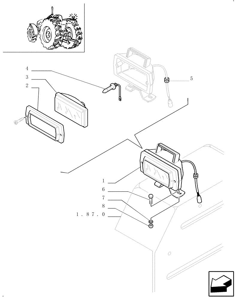 Схема запчастей Case IH JX80U - (1.91.7/04) - (VAR.767) REAR SPOT LAMP APPLICATION (LESS CAB) (10) - OPERATORS PLATFORM/CAB