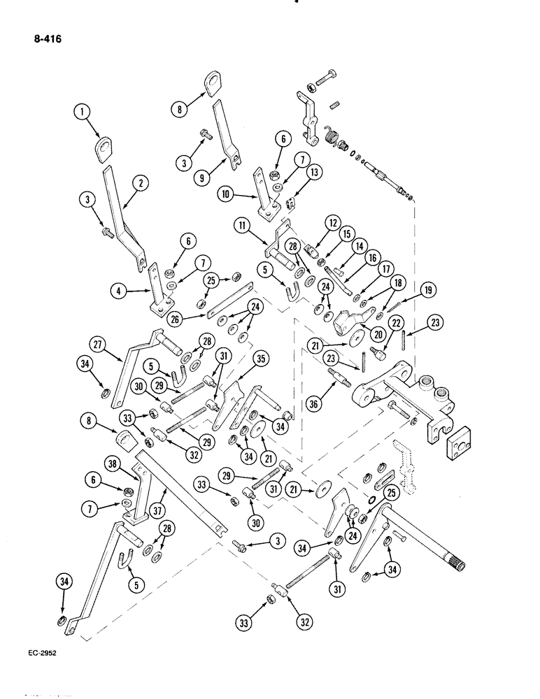 Схема запчастей Case IH 885 - (8-416) - DRAFT CONTROL LEVERS, WITH CAB (08) - HYDRAULICS