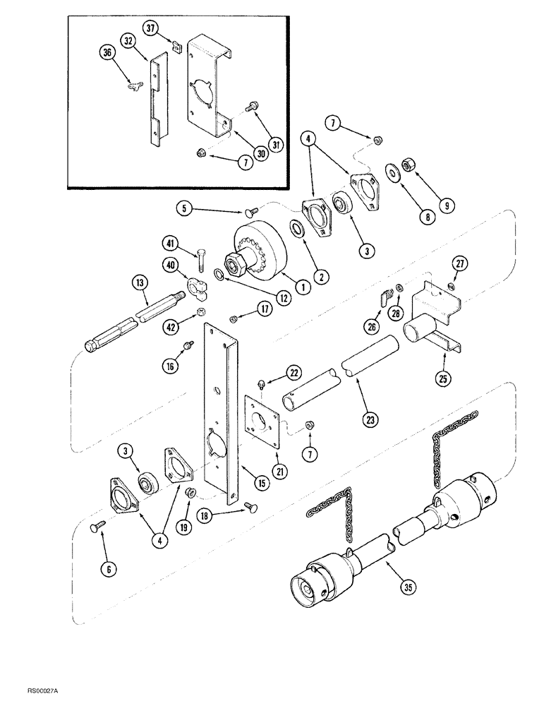 Схема запчастей Case IH 1015 - (9-030) - AUGER JACKSHAFT DRIVE, CENTER DISCHARGE GRAIN HEADERS (58) - ATTACHMENTS/HEADERS