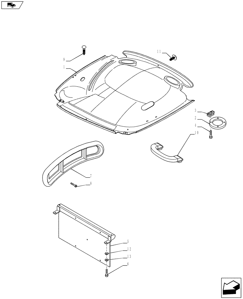 Схема запчастей Case IH PUMA 185 - (90.150.03[03]) - ROOF WITH HIGH PROFILE LESS HIGH VISIBILITY PANEL - HEADLINER - C9018 (90) - PLATFORM, CAB, BODYWORK AND DECALS