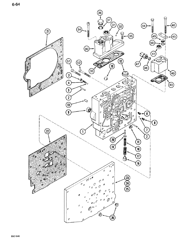 Схема запчастей Case IH 7120 - (6-064) - TRANSMISSION CONTROL VALVE ASSEMBLY, BODY SECTION AND BODY PLATE, TWO SPEED REVERSE VALVES (06) - POWER TRAIN