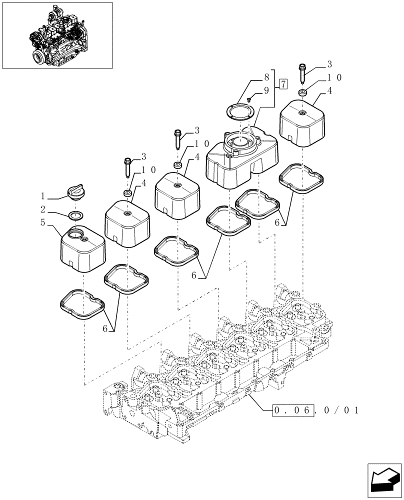 Схема запчастей Case IH MXU130 - (0.06.3/01) - CYLINDER HEAD COVERS (01) - ENGINE