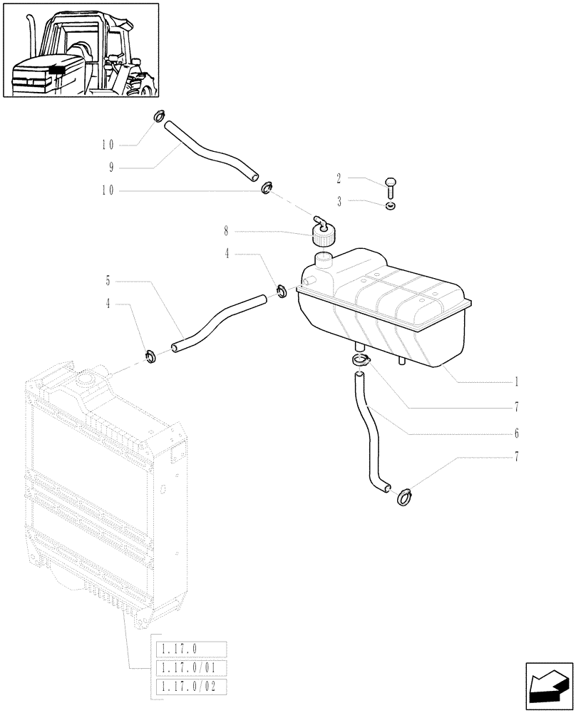 Схема запчастей Case IH MAXXUM 140 - (1.17.2[01]) - COOLING - EXPANSION TANK (02) - ENGINE EQUIPMENT