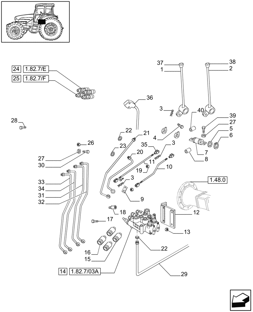 Схема запчастей Case IH JX65 - (1.82.7/03) - (VAR.413) 2 CONTROL VALVES (1 S/D + 1 DOUBLE ACTING W/FLOAT W/KICK OUT) (07) - HYDRAULIC SYSTEM