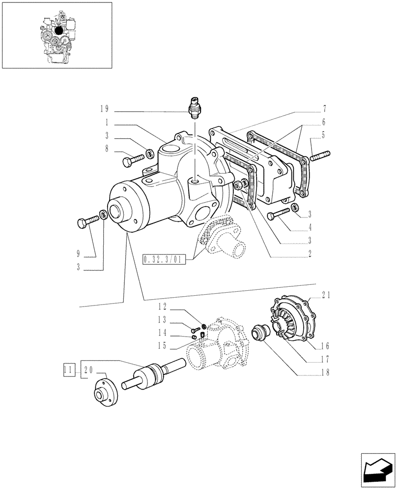 Схема запчастей Case IH JX70 - (0.32.0/01) - WATER PUMP (01) - ENGINE