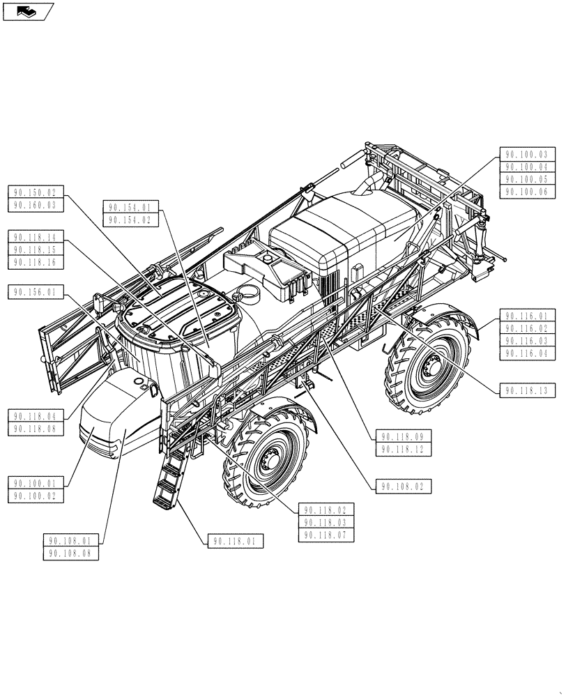 Схема запчастей Case IH 4430 - (00.000.90[01]) - PICTORIAL INDEX - PLATFORM, CAB, BODYWORK, AND DECALS (00) - GENERAL & PICTORIAL INDEX