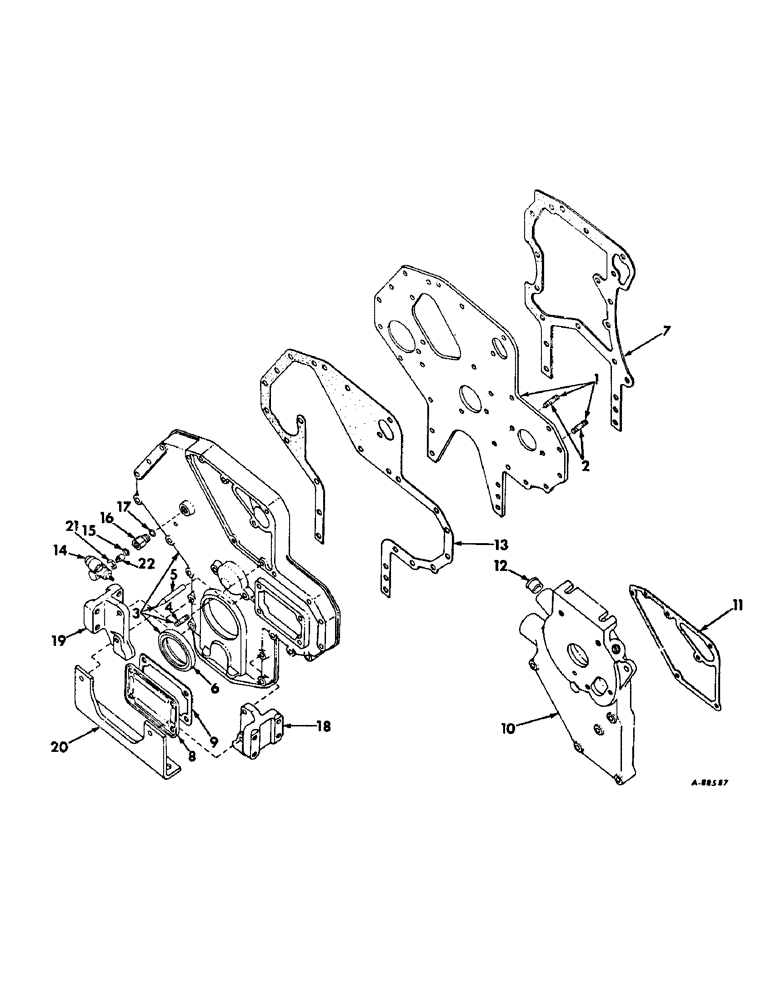 Схема запчастей Case IH 706 - (D-23) - DIESEL ENGINES, CRANKCASE FRONT COVER & ENGINE SUPPORTS (01) - ENGINE