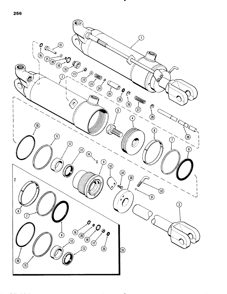 Схема запчастей Case IH 1090 - (256) - G33769 REMOTE HYD CYL 4X8 W/HYD LIMIT STOP W/GLAN IDENTIFICATION GROOVE 1ST USED TRAC. S/N 8875001 (08) - HYDRAULICS