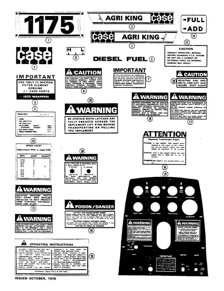 Схема запчастей Case IH 1175 - (223A) - DECALS, FIRST USED TRACTOR SERIAL NUMBER 8736722 (09) - CHASSIS