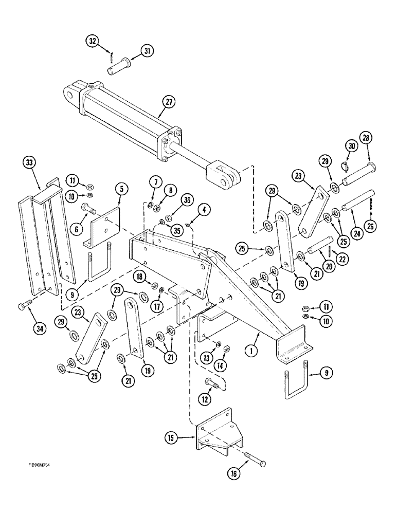Схема запчастей Case IH 4300 - (9-036) - REAR WING LIFT HINGE AND CYLINDER MOUNTING, FLAT FOLD, RIGID (09) - CHASSIS/ATTACHMENTS