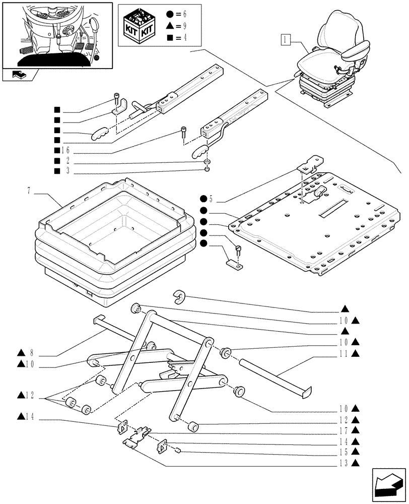 Схема запчастей Case IH FARMALL 85U - (1.93.3/01B[03]) - DELUXE VINYL SEAT WITH MECHANICAL SUSPENSION, SWITCH AND ARMREST - BREAKDOWN - C7342 (10) - OPERATORS PLATFORM/CAB