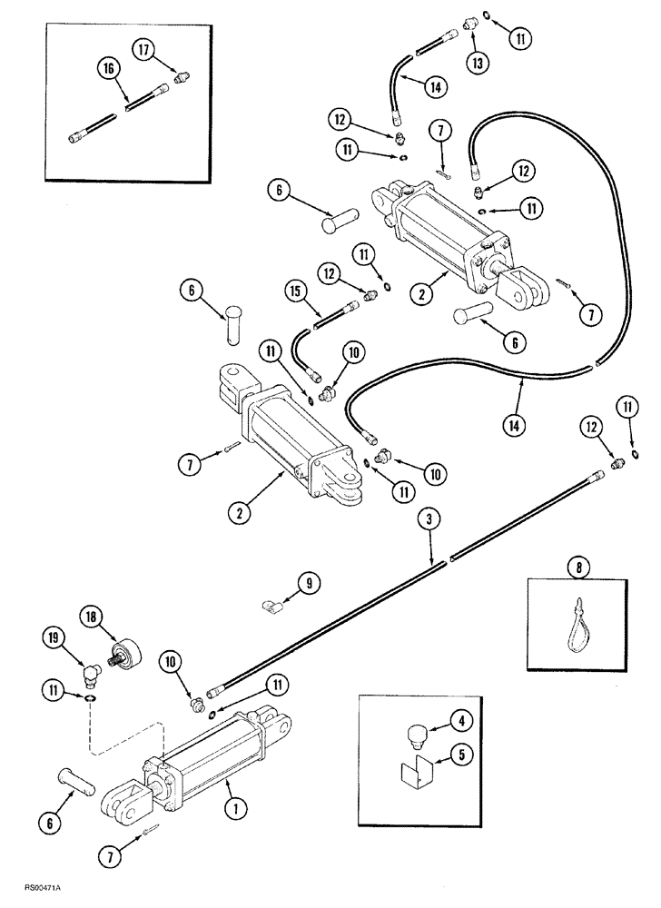 Схема запчастей Case IH 7500 - (08-03) - HYDRAULIC SYSTEM, IN THE FURROW PLOWS WITH HYDRAULIC ADJUSTABLE HITCH, PRIOR TO P.I.N. JAG0303580 (08) - HYDRAULICS