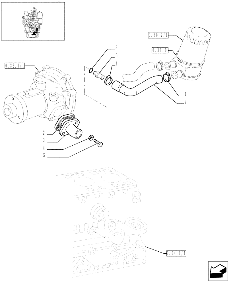 Схема запчастей Case IH JX70 - (0.32.3/01) - WATER LINE (01) - ENGINE