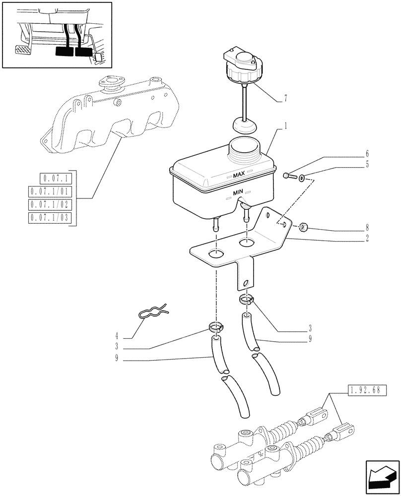 Схема запчастей Case IH JX60 - (1.68.2) - BRAKING SYSTEM TANK (05) - REAR AXLE