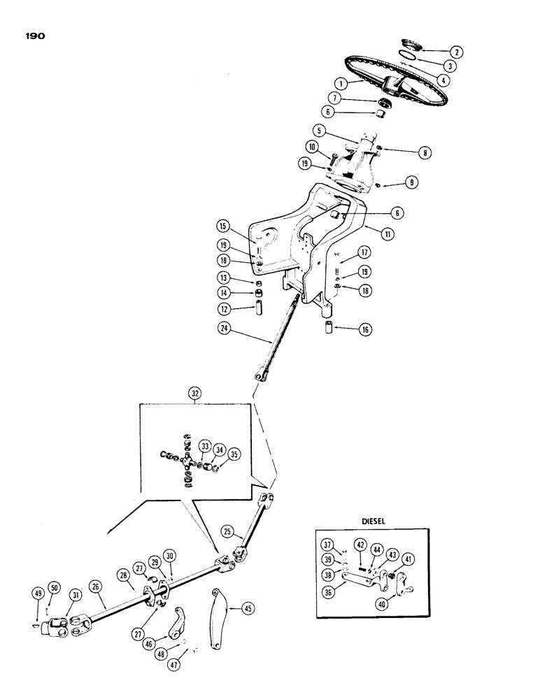 Схема запчастей Case IH 530 - (190) - STEERING WHEEL AND LINKAGE, 530 WITH DUAL FRONT WHEEL (05) - STEERING