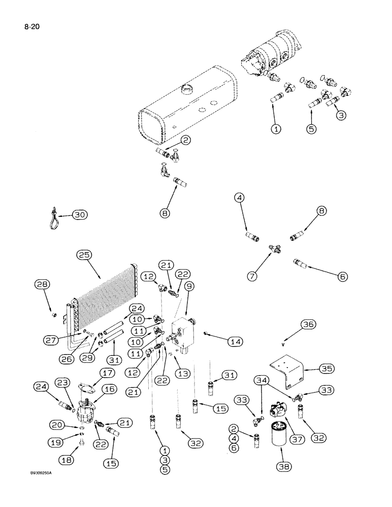 Схема запчастей Case IH 950 - (8-020) - BLOWER PUMP HYDRAULIC SYSTEM, BLOWER MODULE AND LINES, 24 ROW NARROW, FRONT FOLD (08) - HYDRAULICS