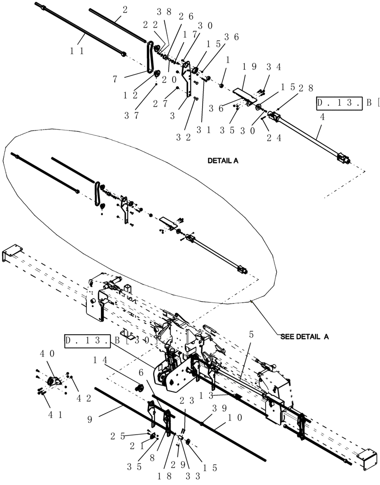 Схема запчастей Case IH 1200 - (D.13.B[17]) - DRIVE SYSTEM - 8R AND 12R MOUNTED STACKER MECH (ASN CBJ036115) D - Travel