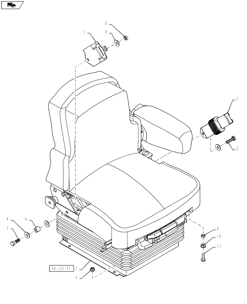 Схема запчастей Case IH 4420 - (01-016[01]) - SEAT PACKAGE, OPERATOR, SN Y9T026002 AND AFTER Cab Interior