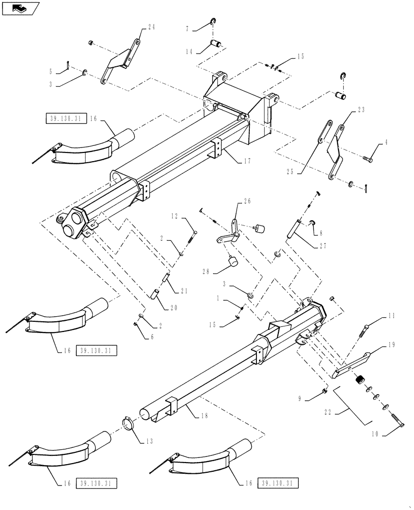 Схема запчастей Case IH 810 - (39.130.10) - 60 BOOM, RH, OUTER, 2-1/2" TUBES (39) - FRAMES AND BALLASTING