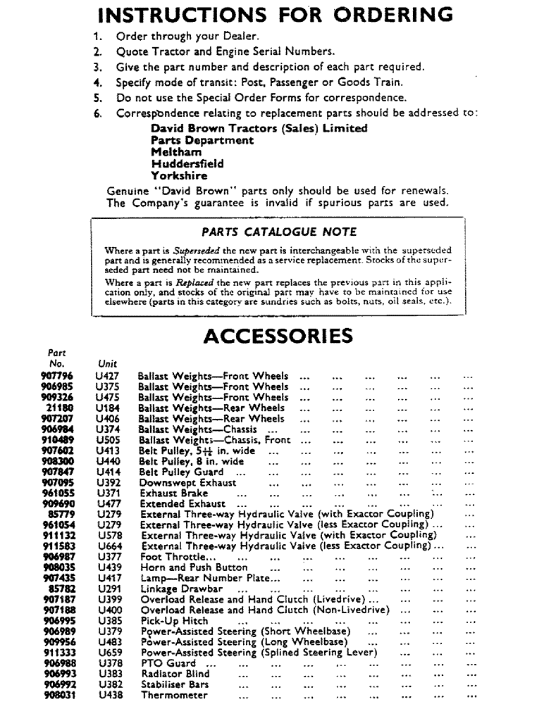 Схема запчастей Case IH 990A - (02) - INSTRUCTIONS FOR ORDERING AND ACCESSORIES (00) - GENERAL