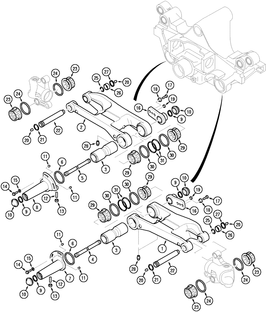 Схема запчастей Case IH MX170 - (05-18) - FRONT AXLE SUSPENSION (25) - FRONT AXLE SYSTEM