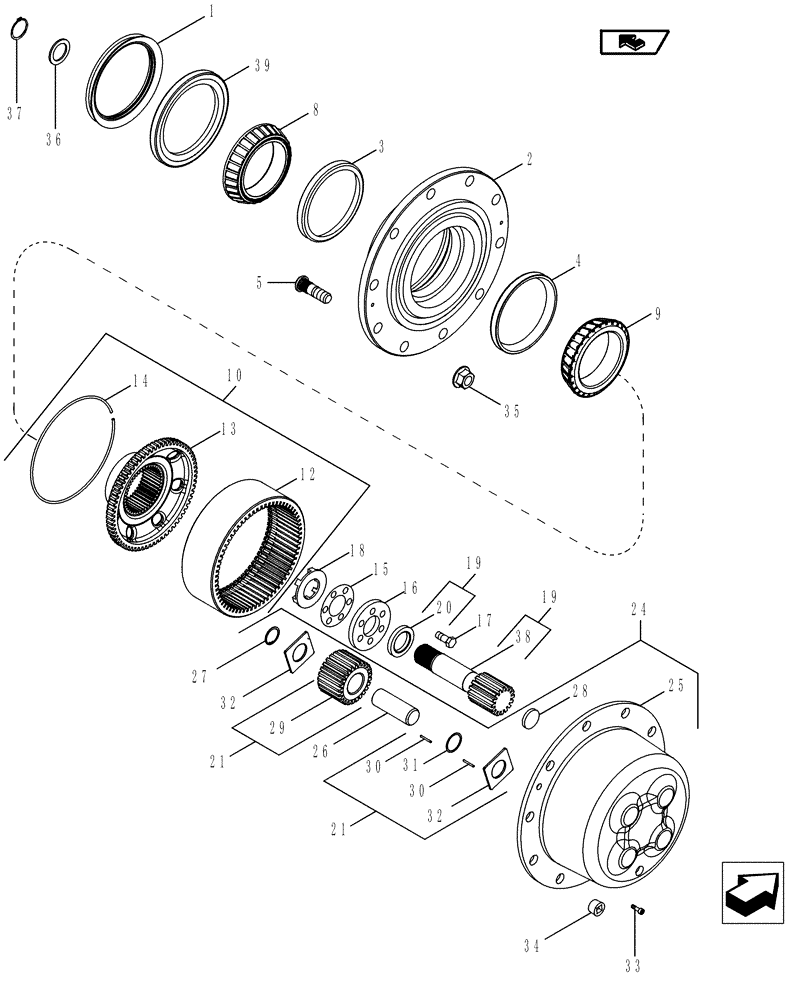 Схема запчастей Case IH MAGNUM 210 - (25.108.04) - FRONT AXLE PLANETARIES & HUB, MFD, 10 BOLT HUB (25) - FRONT AXLE SYSTEM