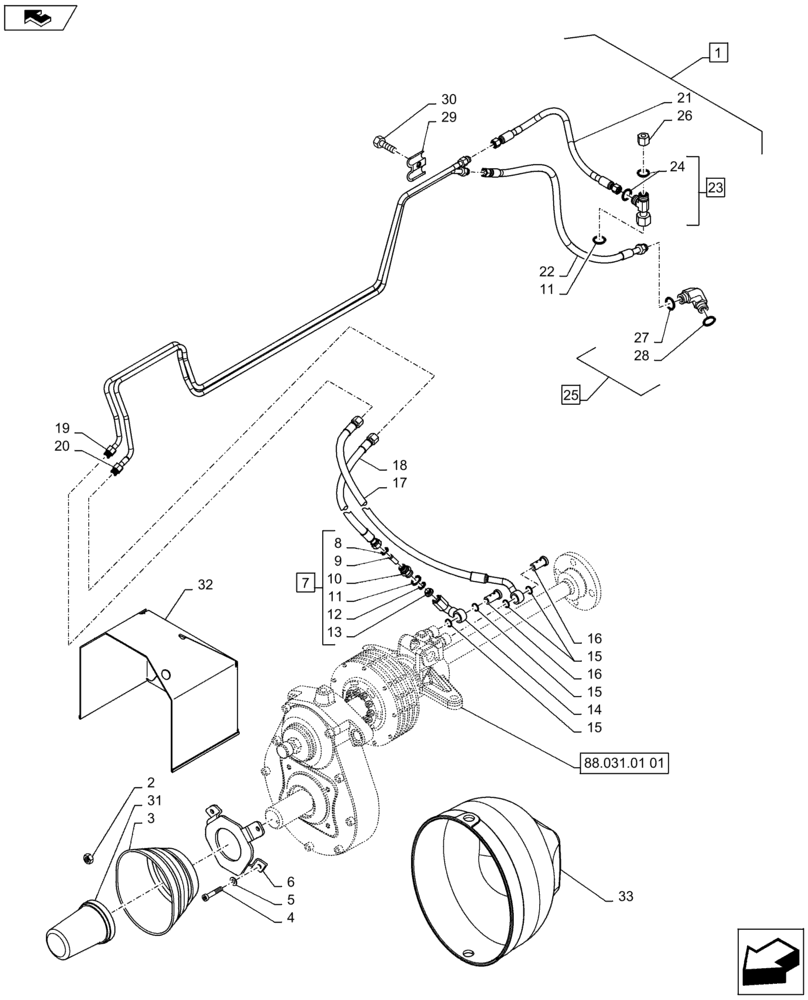 Схема запчастей Case IH PUMA 160 - (88.031.01[02]) - DIA KIT, FRONT POWER TAKE-OFF - GUARDS AND PIPES (88) - ACCESSORIES