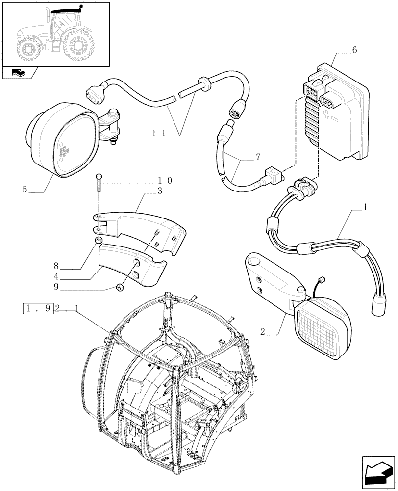 Схема запчастей Case IH PUMA 165 - (1.75.7/02) - (VAR.124) REAR WORK LIGHTS / XENON HID - CAB ROOF (06) - ELECTRICAL SYSTEMS