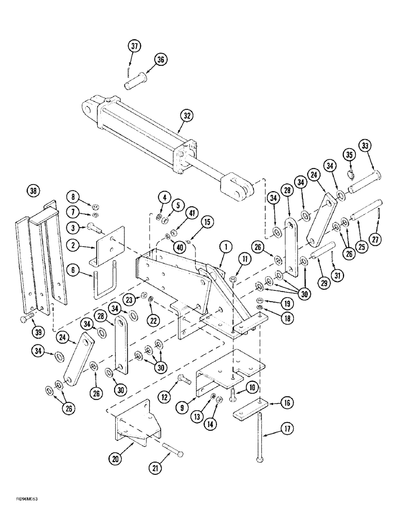 Схема запчастей Case IH 4300 - (9-064) - REAR SECONDARY WING LIFT HINGE AND CYLINDER MOUNTING, STANDARD TRANSPORT, DOUBLE FOLD, RIGID (09) - CHASSIS/ATTACHMENTS