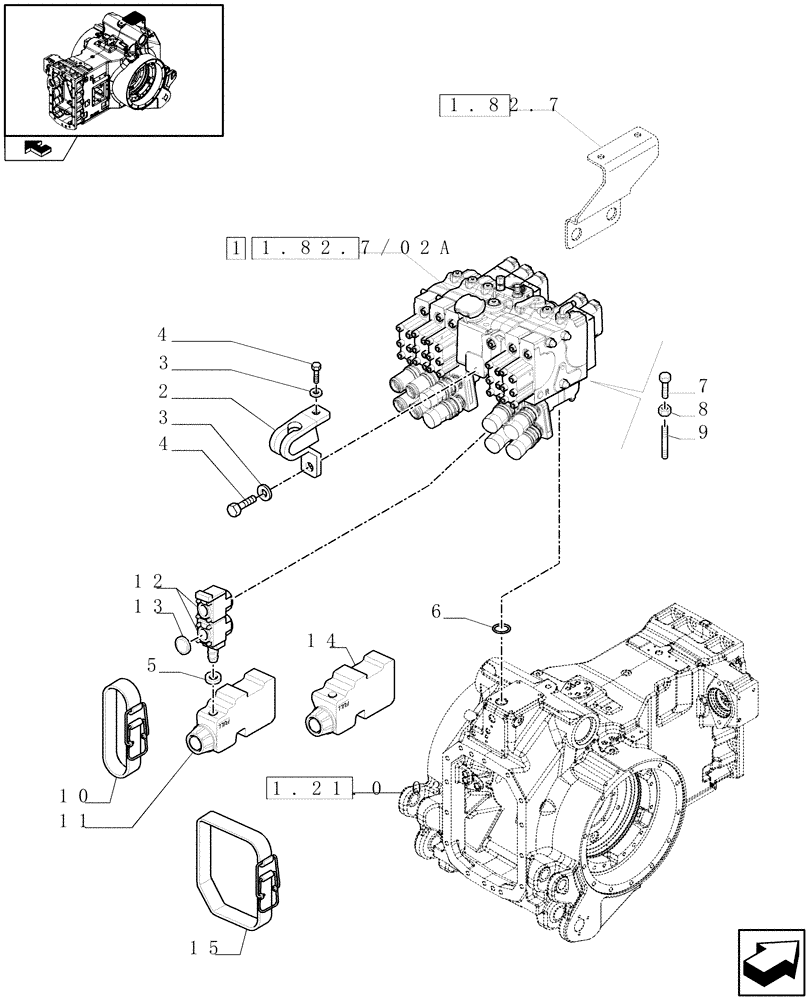 Схема запчастей Case IH PUMA 165 - (1.82.7/02) - (VAR.252) REAR ELECTRONIC REMOTE CONTROL VALVES WITH 5 ELEMENTS (07) - HYDRAULIC SYSTEM