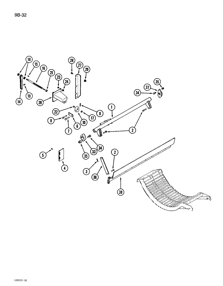 Схема запчастей Case IH 1680 - (9B-32) - CONCAVE CONTROL (14) - ROTOR, CONCANVES & SIEVE