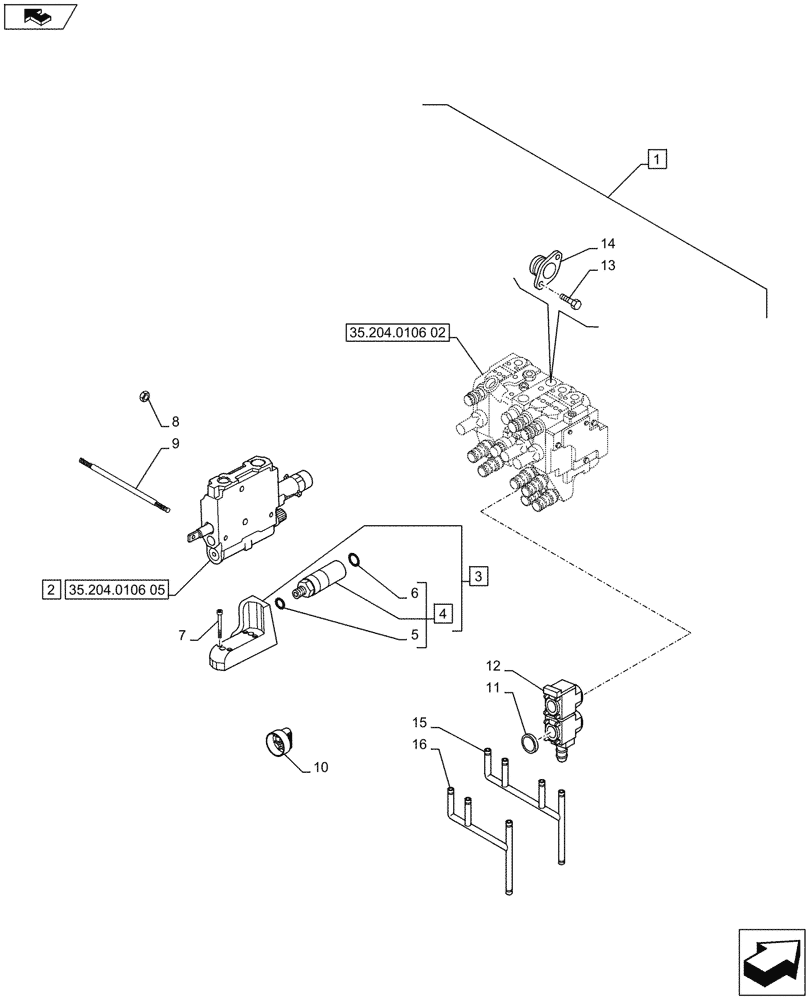 Схема запчастей Case IH PUMA 200 - (88.035.05[02A]) - DIA KIT - MECHANICAL REAR REMOTES - CONTROL VALVE - D7411 (88) - ACCESSORIES