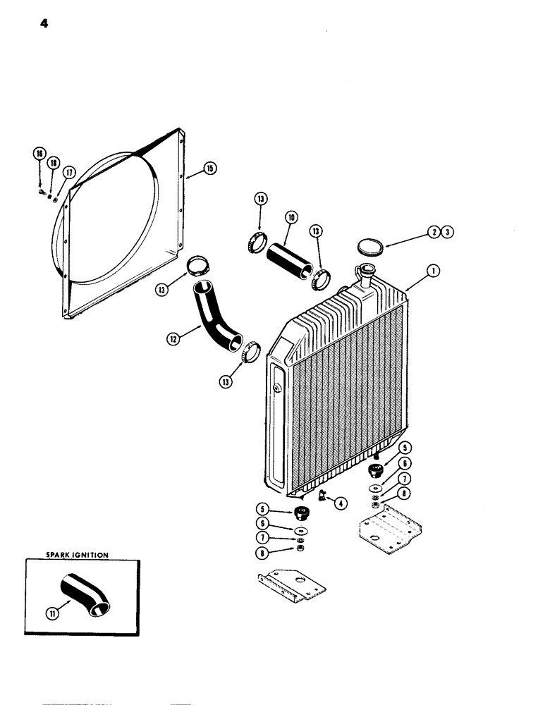 Схема запчастей Case IH 770 - (004) - RADIATOR, (267B) DIESEL & (251B) SPARK IGNITION ENGINES (02) - ENGINE