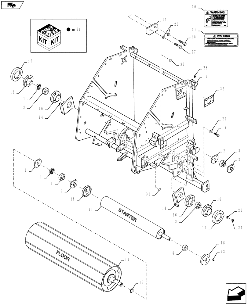Схема запчастей Case IH RB444 - (12.30) - MAIN FRAME & MAIN FRAME ROLLERS (12) - MAIN FRAME