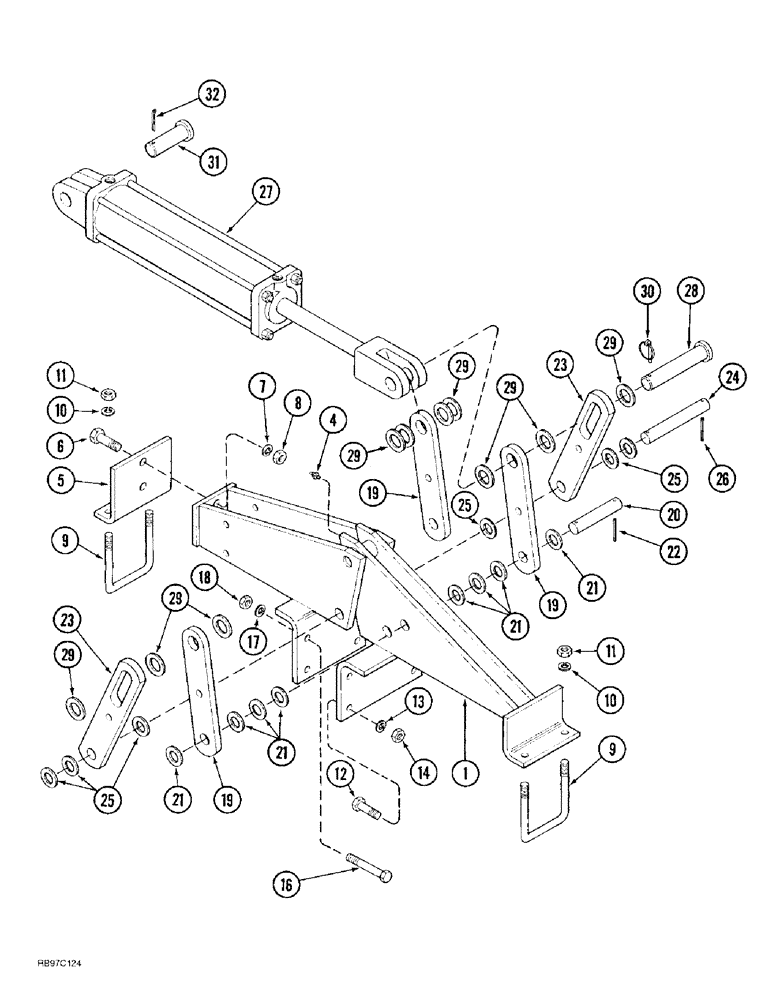 Схема запчастей Case IH 4300 - (9-058) - FRONT SECONDARY WING LIFT HINGE, AND CYLINDER MOUNTING, LOW TRANSPORT, DOUBLE FOLD, FLOATING (09) - CHASSIS/ATTACHMENTS