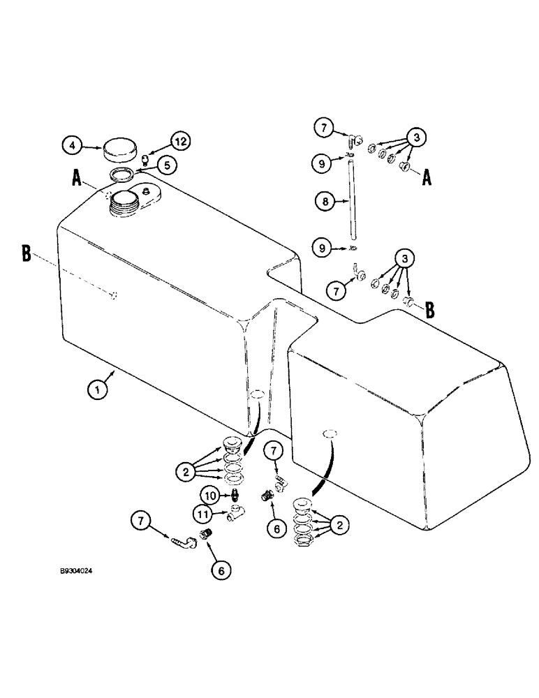 Схема запчастей Case IH 2055 - (9B-02) - WATER TANK, WITH TWO PORTS ON LEFT-HAND SIDE (14) - WATER SYSTEM