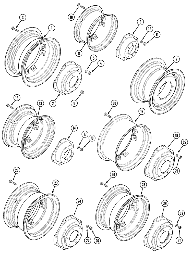 Схема запчастей Case IH 5230 - (6-102) - WHEELS, REAR, 24, 26, 28 AND 30 INCH ADJUSTABLE (06) - POWER TRAIN
