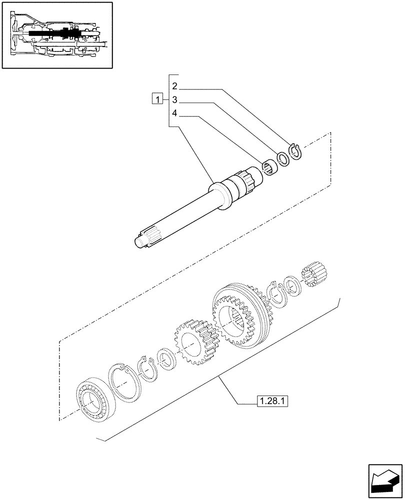 Схема запчастей Case IH JX1075C - (1.28.1/06[01]) - (VAR.275-275/1) HI-LO TRANSMISSION GEARS - CLUTCH SHAFT (03) - TRANSMISSION