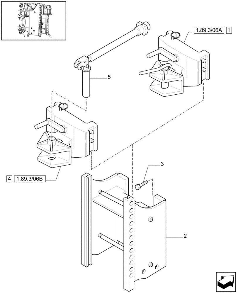 Схема запчастей Case IH JX1075C - (1.89.3/06[01]) - (VAR.897) SWIVEL HOOK FOR EEC, VERTICAL ADJUST SLIDING - C5625 (09) - IMPLEMENT LIFT