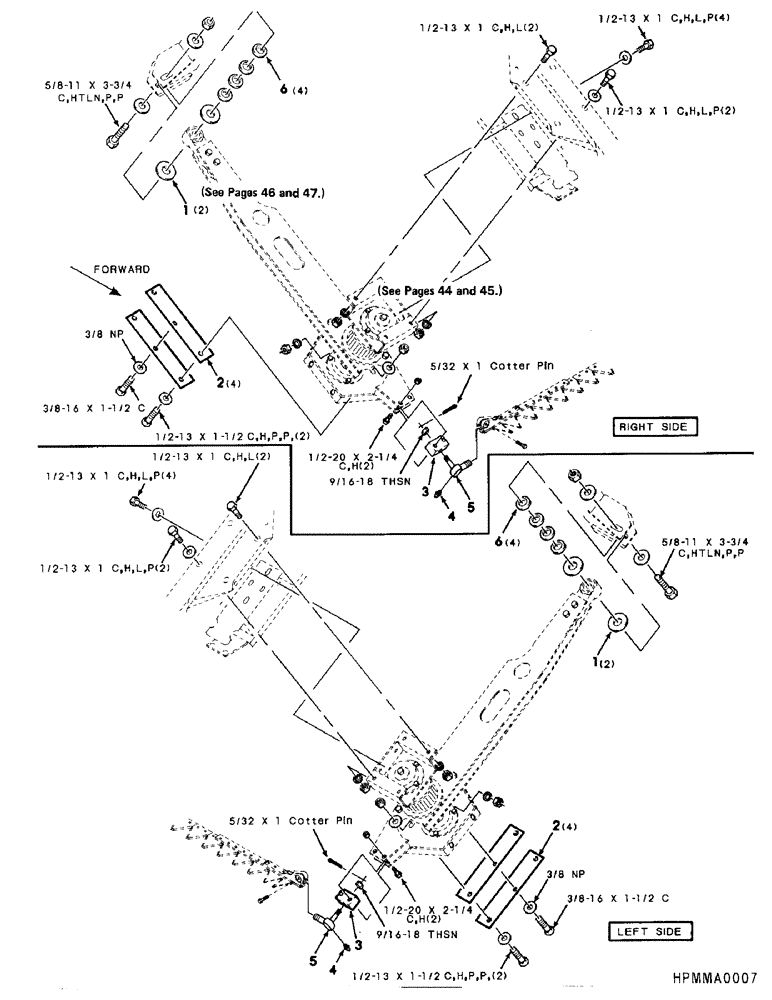Схема запчастей Case IH 8830 - (42) - SWAYBAR MOUNTING ASSEMBLY, RIGHT AND LEFT (58) - ATTACHMENTS/HEADERS