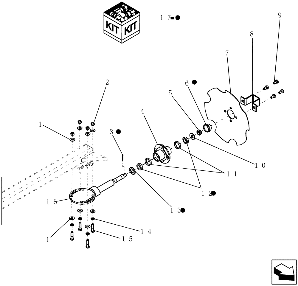 Схема запчастей Case IH 400 - (75.200.03) - END MARKER SPINDLE, HUB, AND DISC (75) - SOIL PREPARATION