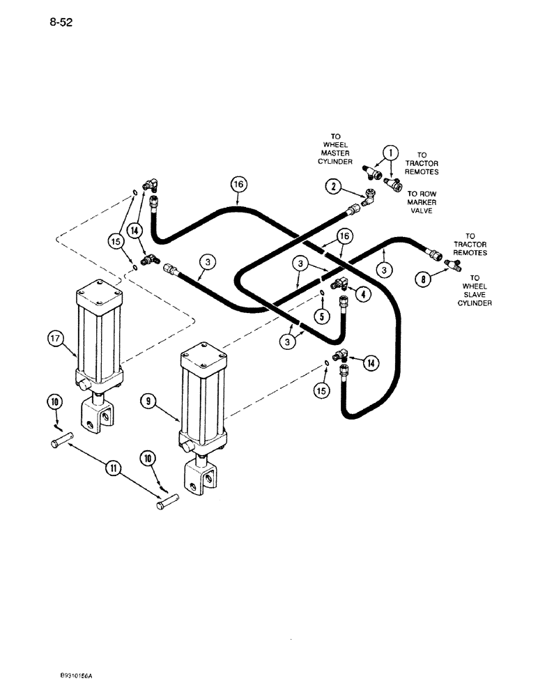 Схема запчастей Case IH 950 - (8-052) - AUXILIARY DRIVE WHEEL HYDRAULIC SYSTEM, 6 ROW NARROW, RIGID (08) - HYDRAULICS