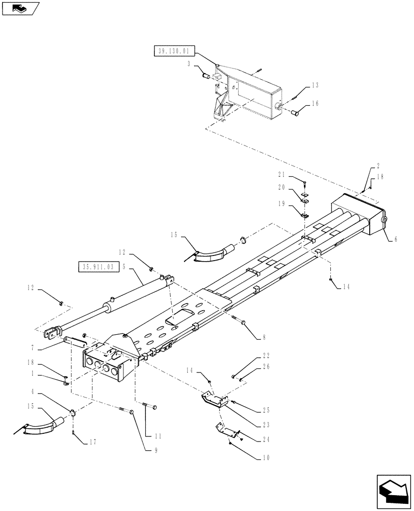 Схема запчастей Case IH 810 - (39.130.15) - 60 BOOM, RH, INNER, 3" TUBES (39) - FRAMES AND BALLASTING
